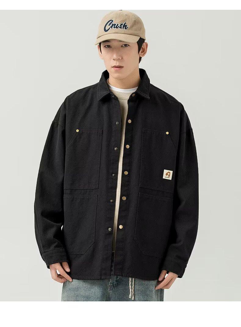 Product Introduction of Men's washed vintage long sleeve work shirt Artistic style cotton large size shirt jacket 14
