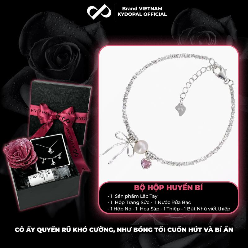 Lắc tay bạc KYDOPAL đính đá trái tim hồng cá tính trang sức nữ cao cấp ý 925 - PAL9B7L4