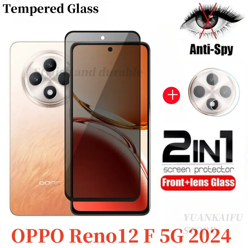2in1 Private Tempered Glass OPPO Reno12 F Reno 12 F 12F Reno12F 5G 2024 Full Cover Screen Protector Camera Lens Protector Anti Peek Privacy Film Anti Peek Privacy Film