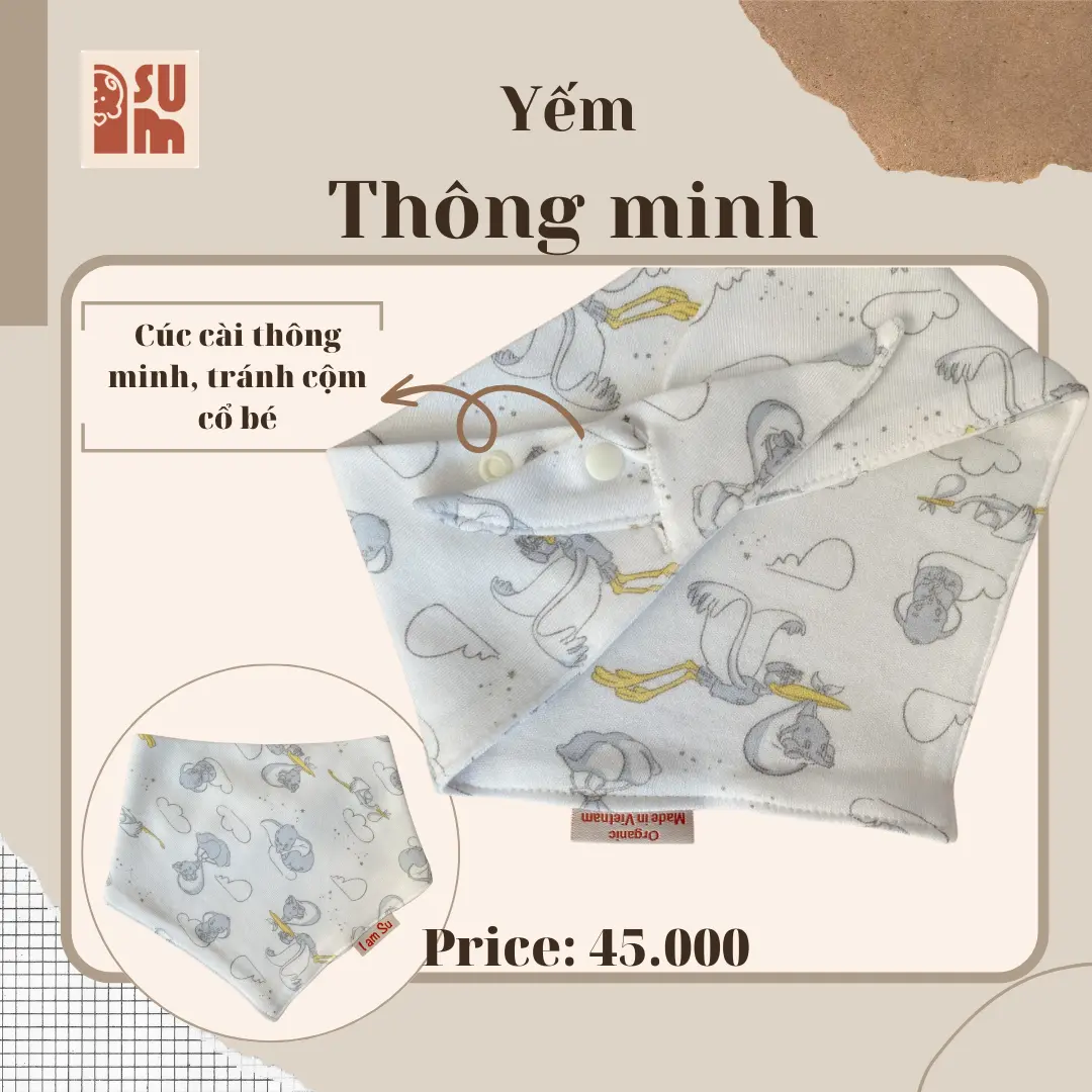 Yếm Tam Giác Vải Cotton  Mềm Mịn Cho Bé Thiết kế Thông Minh