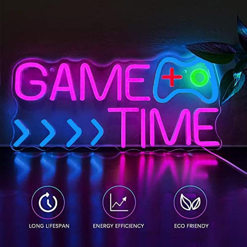 GAME TIME Design LED Neon Signs, USB Powered Decorative Ambient Lighting, Creative Design LED Atmosphere Lighting for Home & Bedroom & Gaming Room Decor, Stocking Fillers Gift 3