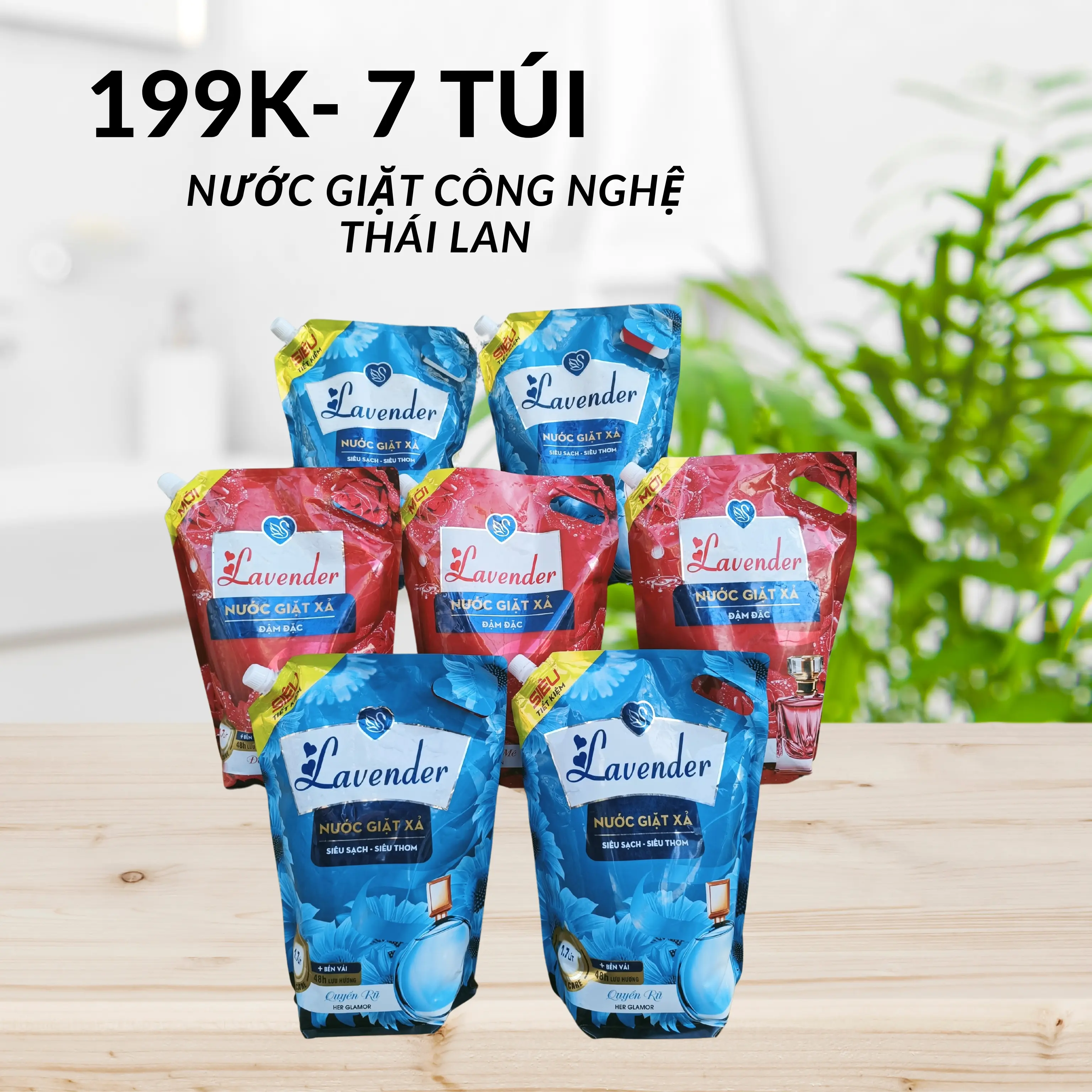 Combo 7 Túi nước Giặt hương Lavender, Giặt sạch, Lưu hương lâu, An toàn da tay