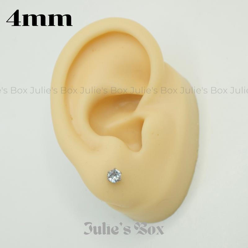 [1 Cặp] [BẤM] Khuyên tai Unisex Đá Tròn Màu Bạc Stainless Steel Không Gỉ Sét Không Ngứa Không Đen Julies Box 66 3