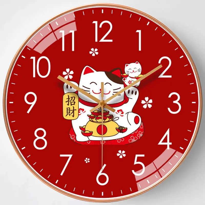 Đồng Hồ Treo Tường Gia Dụng, Thiết Kế May Mắn Chất Lượng Cao, Thời Trang Đơn Giản, Im Lặng, Màu Đỏ Dễ Thương, Thích Hợp Để Đồ Trang Trí Phòng Khách, Kích Thước 8 Inch, Đồ Trang Trí Nội Thất 0