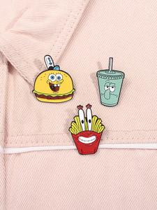 Set de 3 broches de esmalte de Animation Comedy Caricature, Broches creativos de Anime con pulpo, cangrejo, hamburguesa, papas fritas y cola, Accesorios elegantes para bolsas