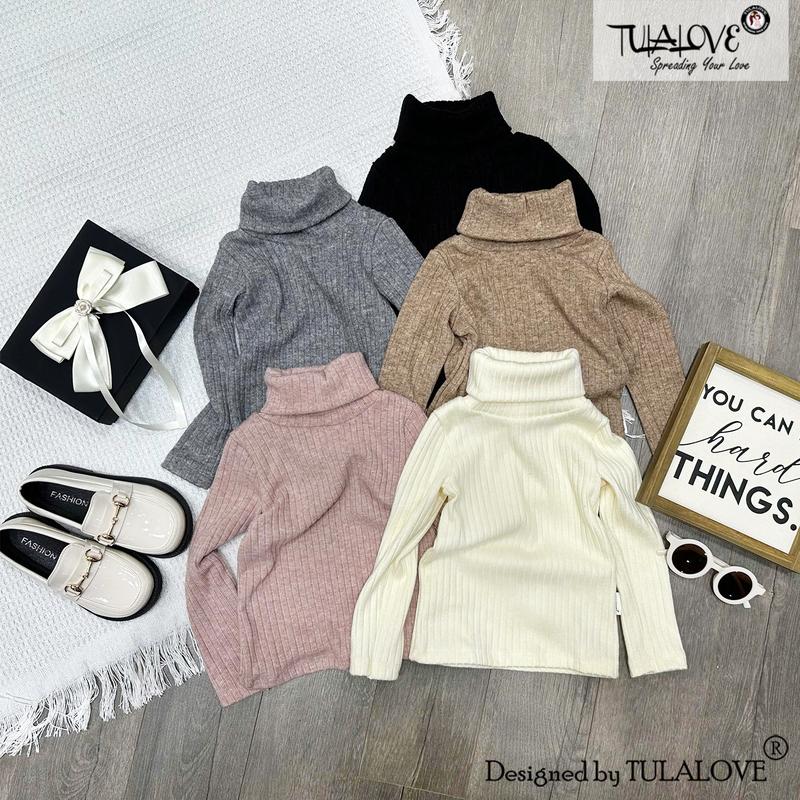 Áo Cổ Lọ Bé Gái Vải Len Tăm Mềm Mịn Thu Đông Giữ Ấm Cho Bé Gái Tulalove