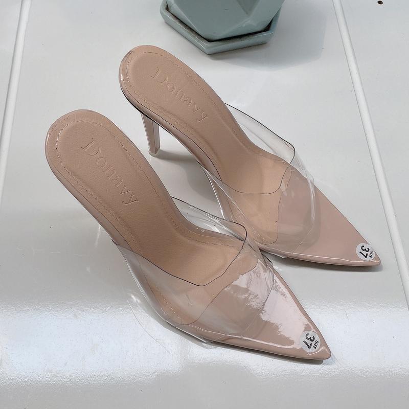 Product Introduction of Mã 21 - Giày/Dép/Guốc nữ cao gót, mũi nhọn, quai trong, quai ngang mika trong suốt, đế nhọn 9cm DéP Shoes hậu  nơ 12