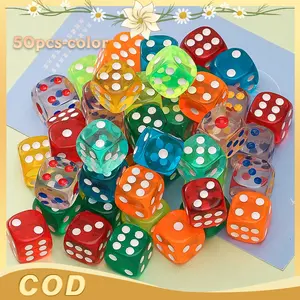 —50pcs— Lengkap Dadu Transparan Akrilik 14mm Sudut Bulat Berbagai Warna Game Papan Dan Arena Hiburan