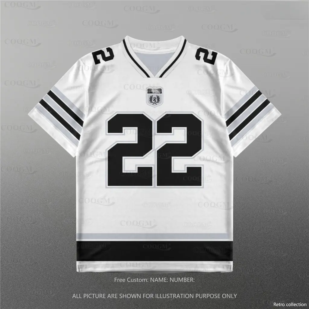 [Free custom name] Jersey American Football, European and American Street Hip Hop Rugby Harajuku Letter Loose BF Style Retro Time V-neck Sports Shirt Men's and Women's Fashion 4