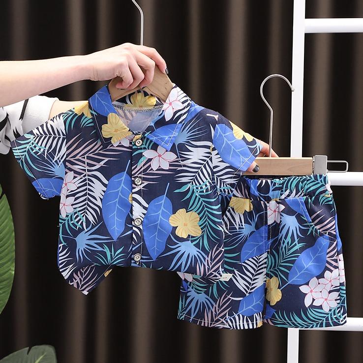 Product Introduction of ชุดเสื้อเด็ก 2 ชิ้น ปี 2025 รวมเสื้อและกางเกงขาสั้น ฮาวาย ผ้านุ่ม ลมทะเล เหมาะสำหรับเด็กชายและเด็กหญิง ไซส์ 80-120 4