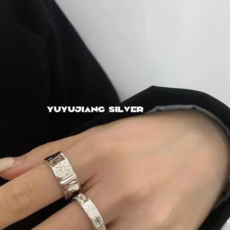 Product Introduction of [ 14k People Collection] Ins Silver Couple Rings Starburst Zircon Diamond Rings Unisex Niche Design Irregular High-end Adjustable Rings 3
