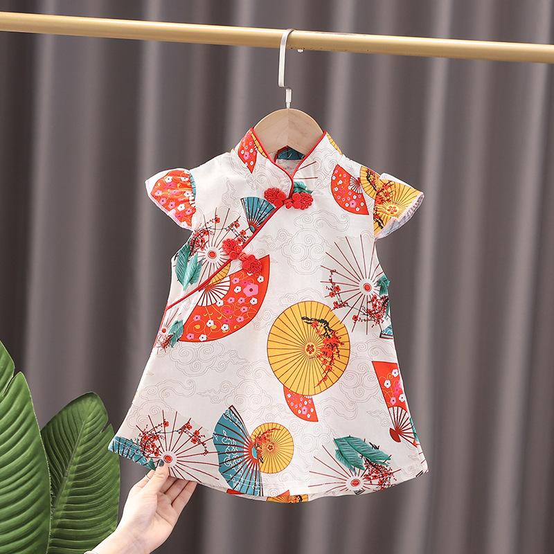 Product Introduction of Trang Phục Han Phong Cách Trung Quốc Mùa Hè Cho Bé Gái Sườn Xám, Ngắn Tay, Váy Cải Tiến Cho Bé Mỏng, Bộ Sưu Tập Mới Mùa Hè 2024 váy  baby tee vaybe đầm  xinh 1