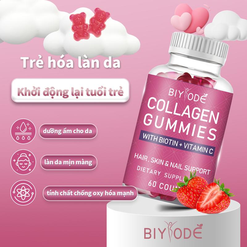 [24H] Khuyến Cáo Chính Thức BIYODE - Collagen  Kẹo Dẻo Hỗ Trợ , Biotin + Vitamin C + Vitamin E, Bổ Sung  Thủy Phân, Lão Hóa, Tóc, Hỗ Trợ Móng (Lợi ích cửa hàng mới giới hạn ở 100 chai)Tay Gummy Bears60 Miếng(Giảm giá giới hạn100chai) collagen