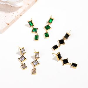 ต่างหูสแตนเลส ทรงสี่เหลี่ยม เพทาย สไตล์ Ins อเนกประสงค์ ต่างหูเหล็กไททาเนียมยาว ขายดีในยุโรปและอเมริกา