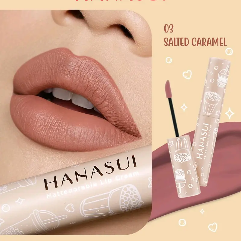 HANASUI Mattedorable Lip Cream Boba Edition Tahan Lama Bibir Lipstick Lipcream Matte Black Gloss lipstik 5