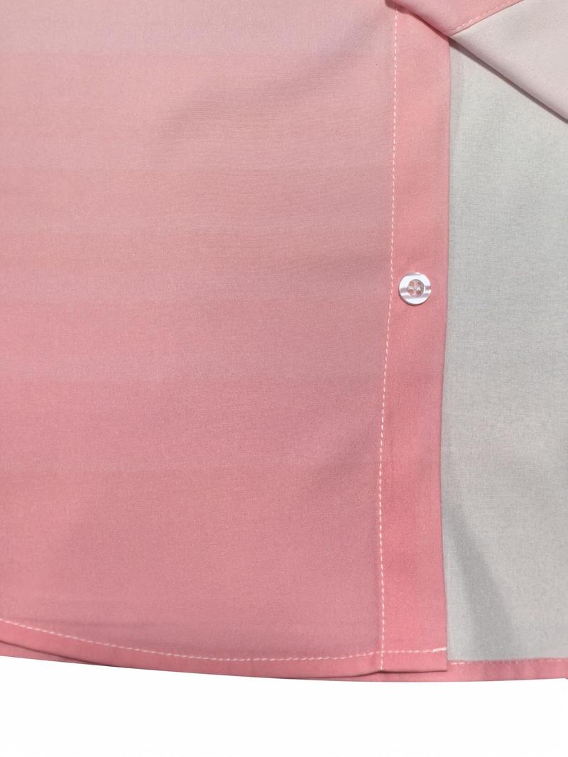 Product Introduction of Plus Size Men's Ombre Print Short Sleeve Shirt, Casual Fashion Necklace Decor Button Up Top for Summer, Men's Clothes for Daily Wear 5