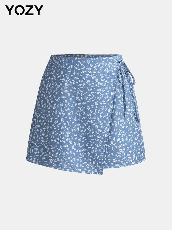 YOZY Boho Ditsy Floral Print Wrap Shorts, Tie Side High Waist Shorts, 2024 Women's Summer Outfits for Beach, Holiday, Vacation 4