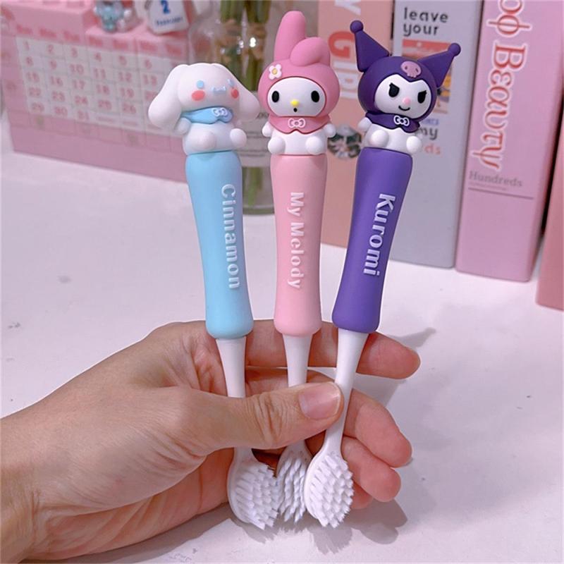 Bàn Chải Đánh Răng Trẻ Em, Thiết Kế Mèo KT Hoạt Hình, Lông Mềm, Thích Hợp Cho Trường Tiểu Học, Được Làm Bằng Silicon, Ba Chiều Có Kuromi Và Sanrio, Bàn Chải Đánh Răng 1