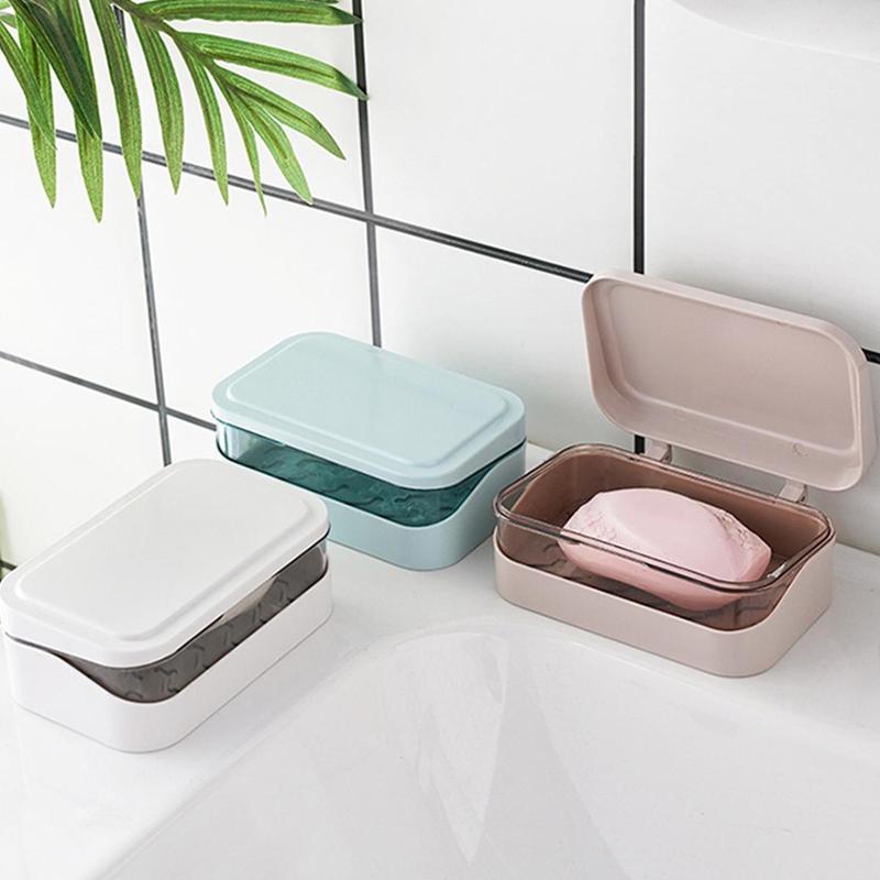 Plastic Bathroom Soap Box With Lids Travel Portable Plate Tray Dish Storage Holder Draining Rack Home Soap Container 4