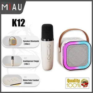 100% Original mini Karaoke speaker bluetooth Bass K12 Microphone Premium set lengkap speaker bluetooth mic wireless