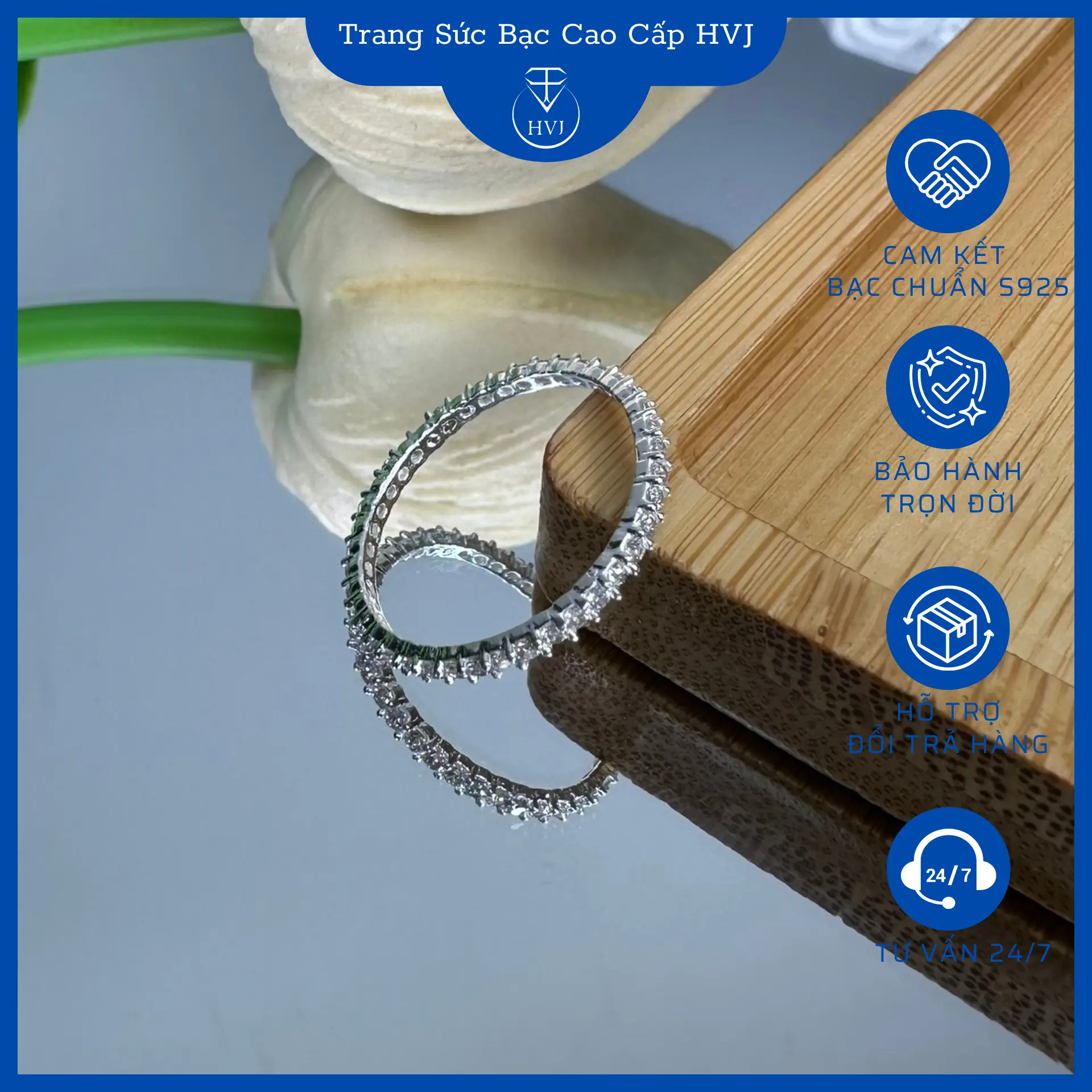 Nhẫn Nữ Full Đá Đơn Giản Phù Hợp Với Mọi Phong Cách Bạc S925 | Có Xi Kim | Có Kèm Hộp Đựng | Trang Sức HVJ | NN002C012C013C014M00012