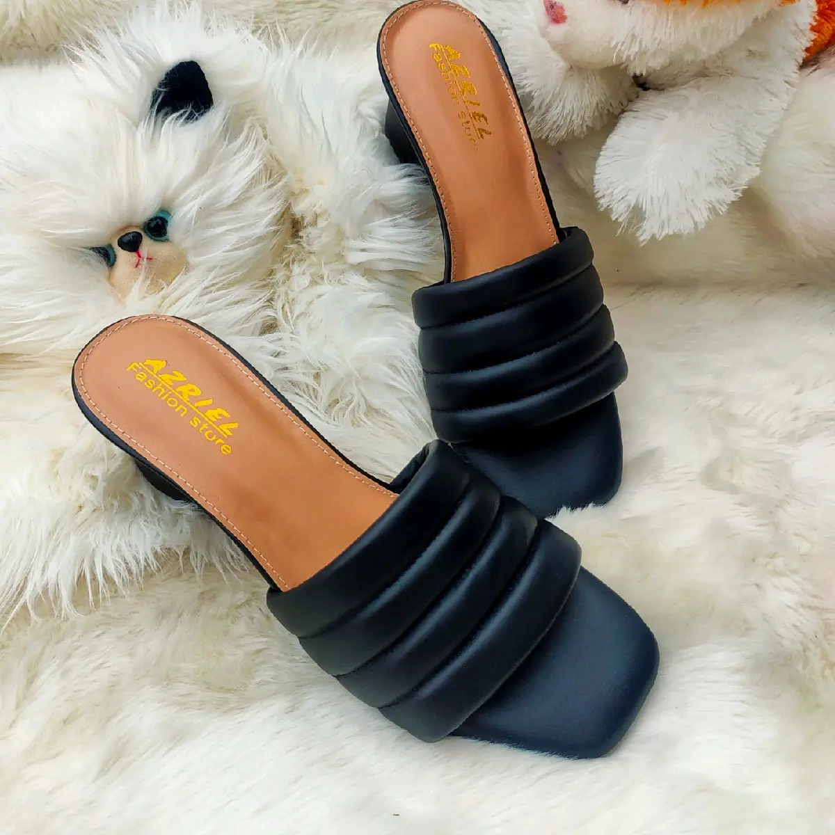Sandal Wanita High Heels Kokop Bergaris Hitam dengan Sol Karet Premium dan Size 37-43