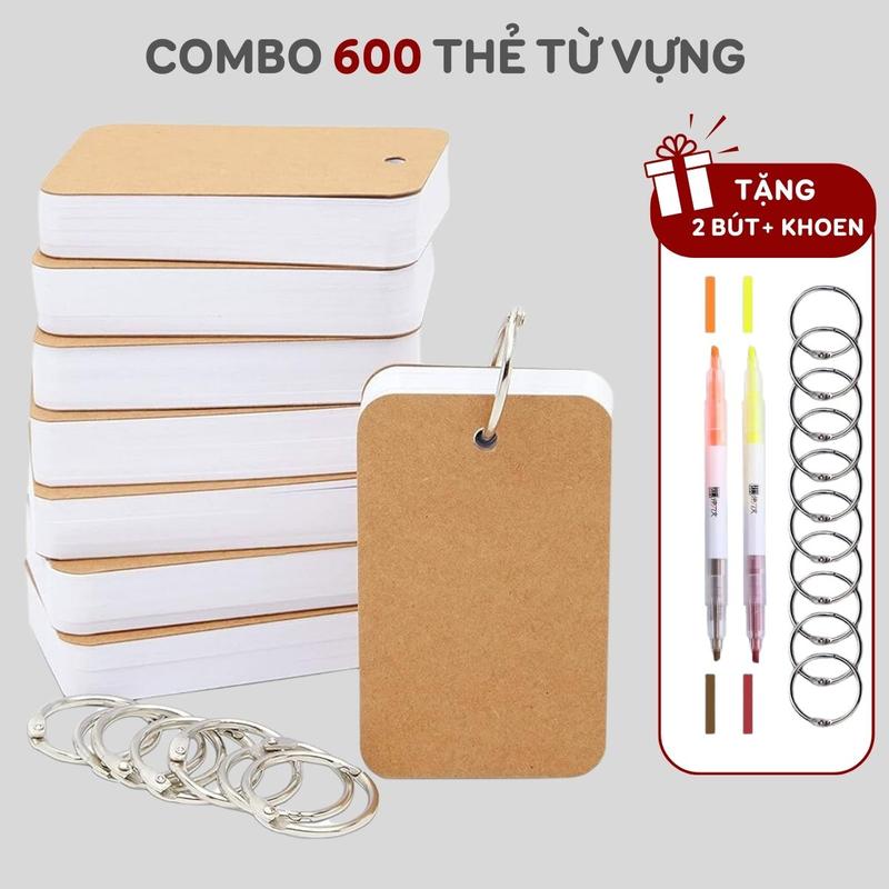  Thẻ học từ vựng flashcard 4*7cm combo 600 thẻ học ngoại ngữ anh trung nhật nhỏ gọn tiện lợi tặng bút nhớ khoen inox Happy Birds 