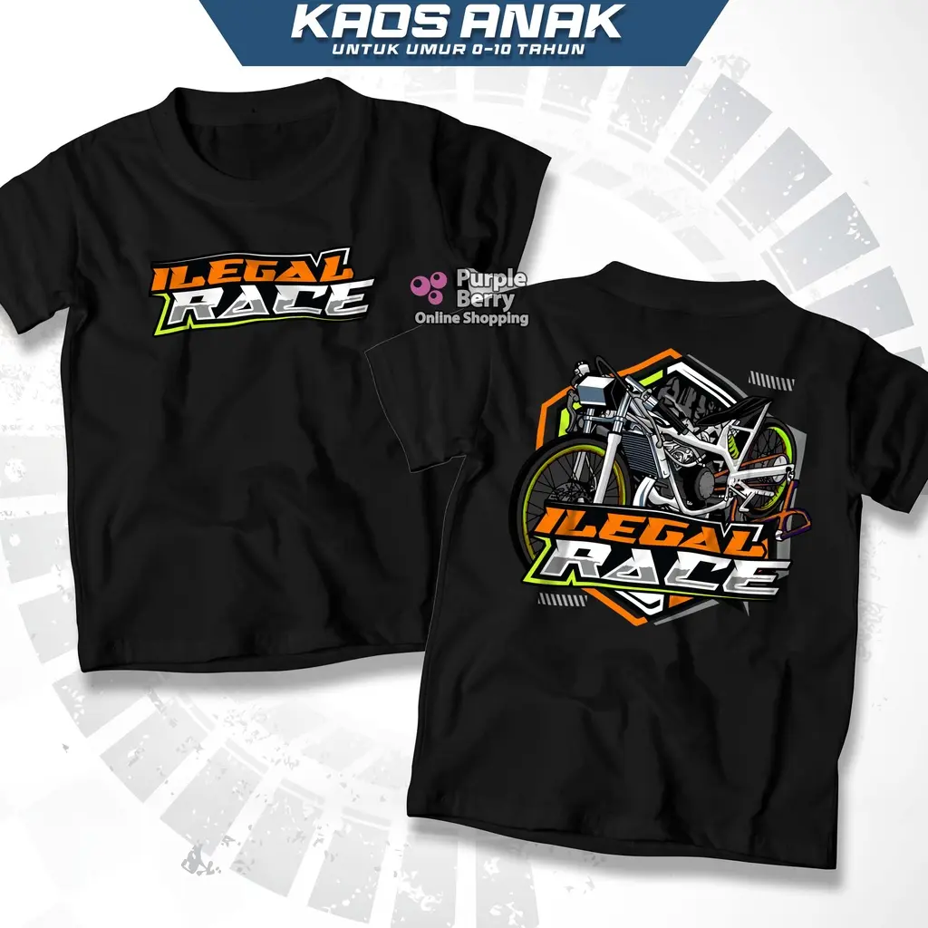 ARTAKAOS- Kaos Racing Anak Ilegal Race Motor Drag - Baju Distro Anak Laki Laki Perempuan Usia 0-10 Tahun | K617 Cocok Untuk Pria & Wanita