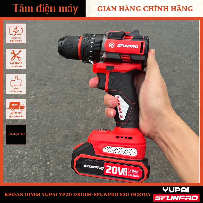 [CHÍNH HÃNG] Máy Khoan 3 Chức Năng Đầu 10mm - 60 n.m YUPAI YP20 DR10M-SFUNPRO S20 DCR10A 5