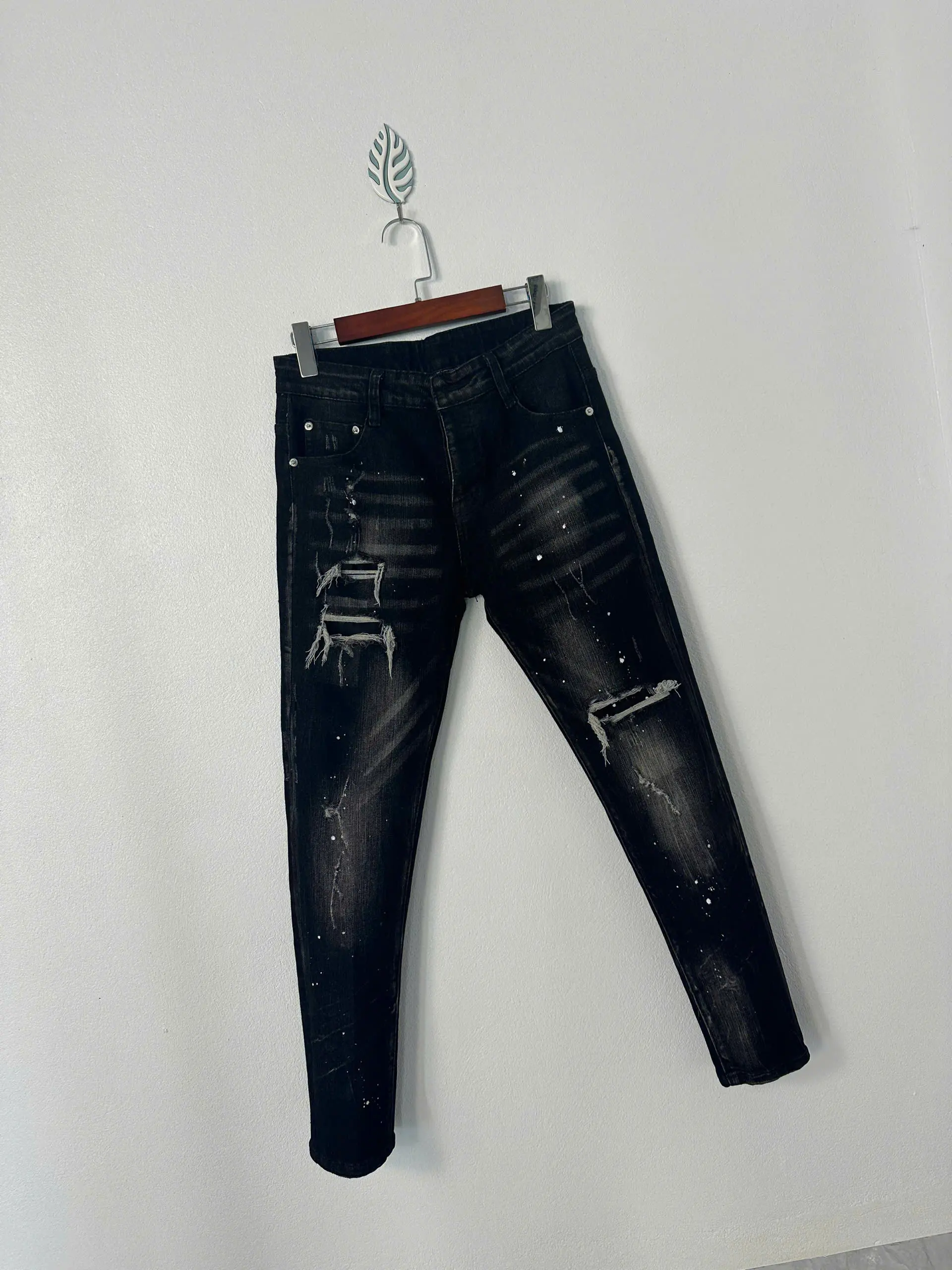 quần jean nam đen bạc rách 3 có lót may ( 3 vá đen) Menswear