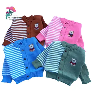 Sweater bayi rajut salur kombinasi polos