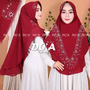 khimar 2 layar payet jamur pinggir, Bisnis Pernikahan Poliester Santai Ceruti Muslim Syari Ceruty Layer