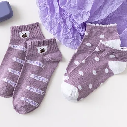 [luckydino] Kaos Kaki Lotso Lilac Beruang Ungu Putih Soft Color Sock High Quality Cute Soft Purple White Bear Korean Style 7