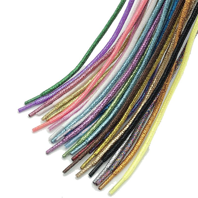 Product Introduction of New Round Colorful Shoelaces Glitter White Shoelaces of sneakers Metallic Shiny gold  silver Flat shoe laces sports running Lace 12