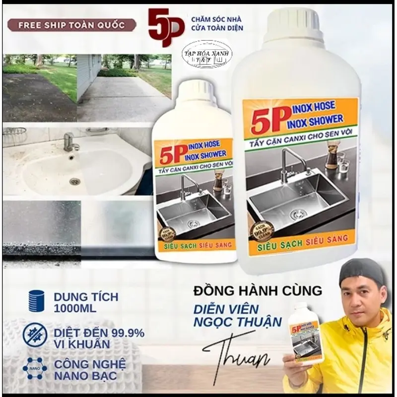[Tặng Khăn] Nước Tẩy Đa Năng - Tẩy Cặn CANXI Vệ Sinh Sàn Nhà 5P 1000ml Làm Sạch Bề Mặt Kính, Bồn Rửa, Vết Ố Vàng Nhà Tắm