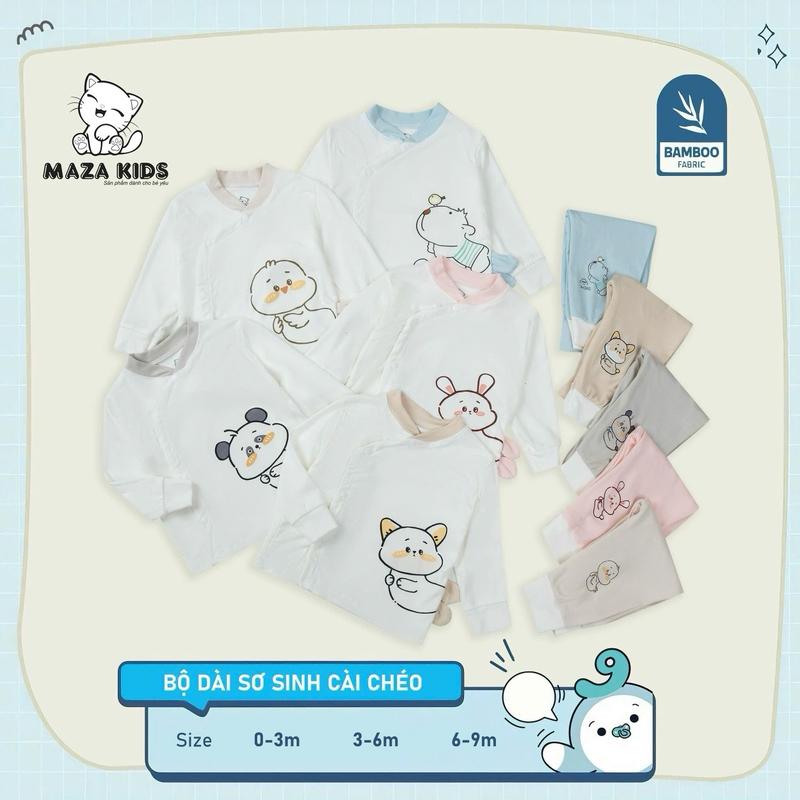 Bộ quần áo dài tay cài chéo Thun Lụa MaZa vải Tencel mềm mịn nhẹ nhàng co giãn cho trẻ sơ sinh 0-9m