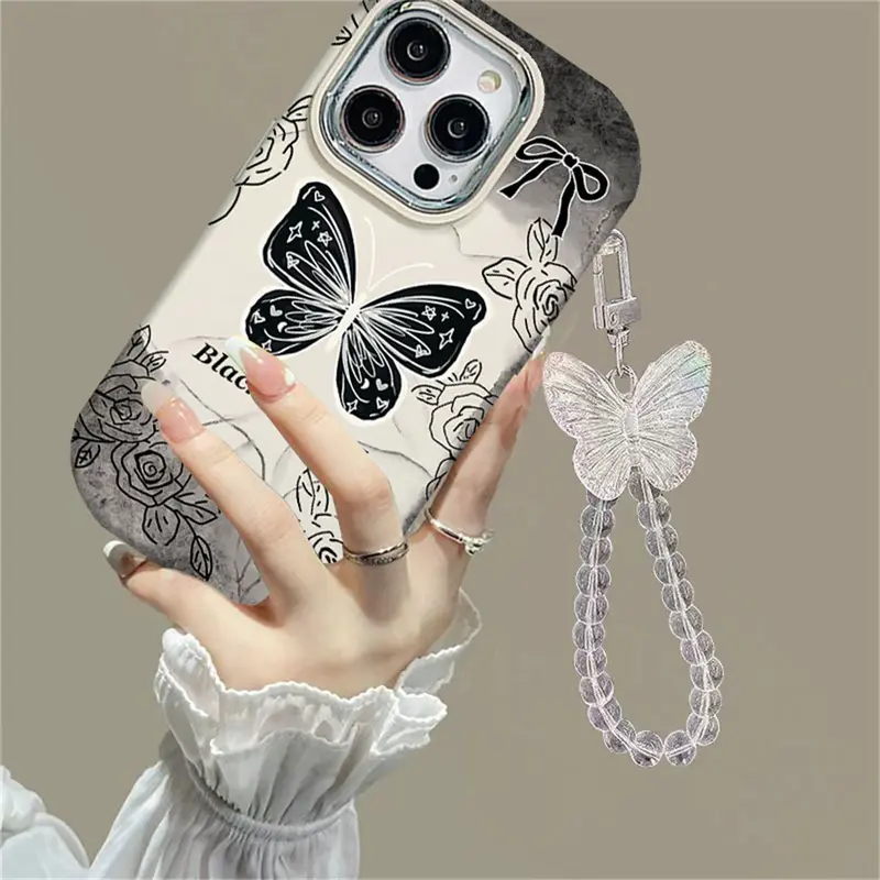 Casing hp OPPO A3X A60 A38 A78 A18 A16 A17 A17K A57 A58 A15 A16K A54 A12 A5S A7 A94 A3S A53 A31 A52 A74 A95 A55 F9 A9 A16S A54S Black and white butterflies bracelet version Case 8