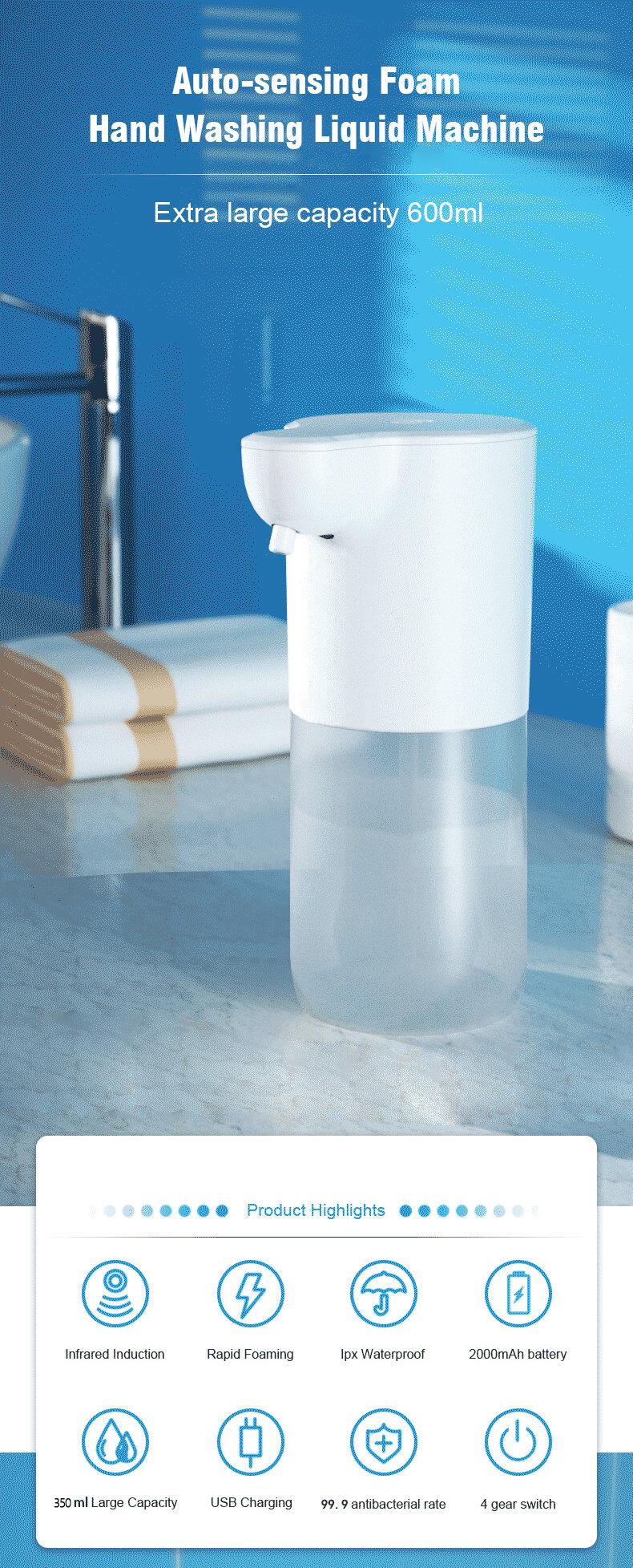 Product Introduction of 【SKIT SG】350ml/600ml Automatic Touchless Soap Dispenser w/ 2000mah Rechargeable Battery, Infrared Motion Sensor Hands Free Foam/Liquid Gel Soap/Sanitizer for Bathroom Kitchen, Handfree Auto Foaming IPX4 Waterproof Smart Dispenser Machine Via USB Charging 10