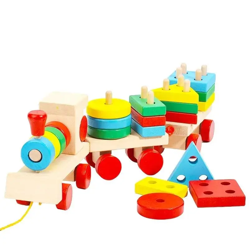 Tàu Hỏa Kéo Gỗ Thả Hình Khối Cho Bé Montessori  Đồ chơi Gỗ Giáo Dục An toàn Thông Minh 4