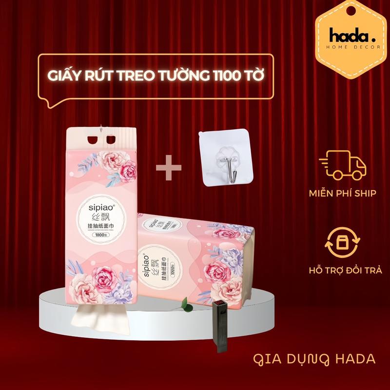 Bịch Giấy Treo Đa Năng SIPIAO Hoa Hồng 4 Lớp mỗi bịch 1100 tờ dai mềm từ bột tre Giấy Vệ Sinh gia yves Hada Home Decor