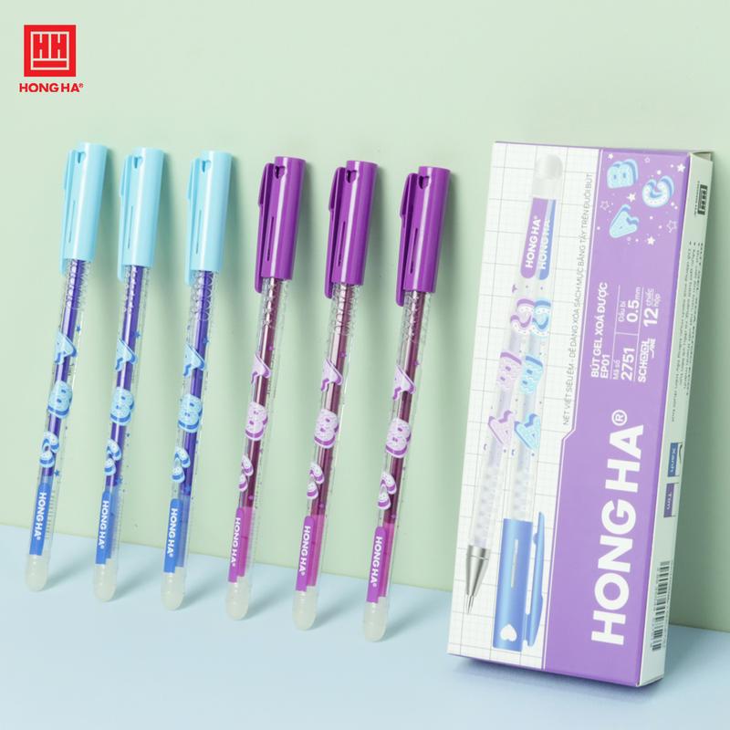 Hộp 12 chiếc bút gel học sinh xóa được, bút bi mực gel nước tẩy được Hồng Hà EP01 ngòi 0.5mm - 2751