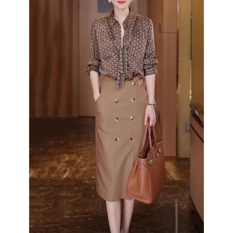Bộ Đồ Thời Trang Nữ, Cao Cấp Và Giá Cả Phải Chăng, Phong Cách Thanh Lịch Và Nữ Thần, Áo Sơ Mi Dài Tay, Chân Váy Tutu Dễ Phối Đồ Hàng Mới Về Mùa Thu 6