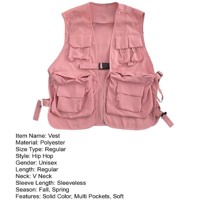 Karmartis Soft Men Vest Men Warm Vest Coat Streetwear Hip Hop Style Unisex Cargo Vest with Multi Pockets for Men and Women Sleeveless Loose Fit Waistcoat with Buckle Closure 2