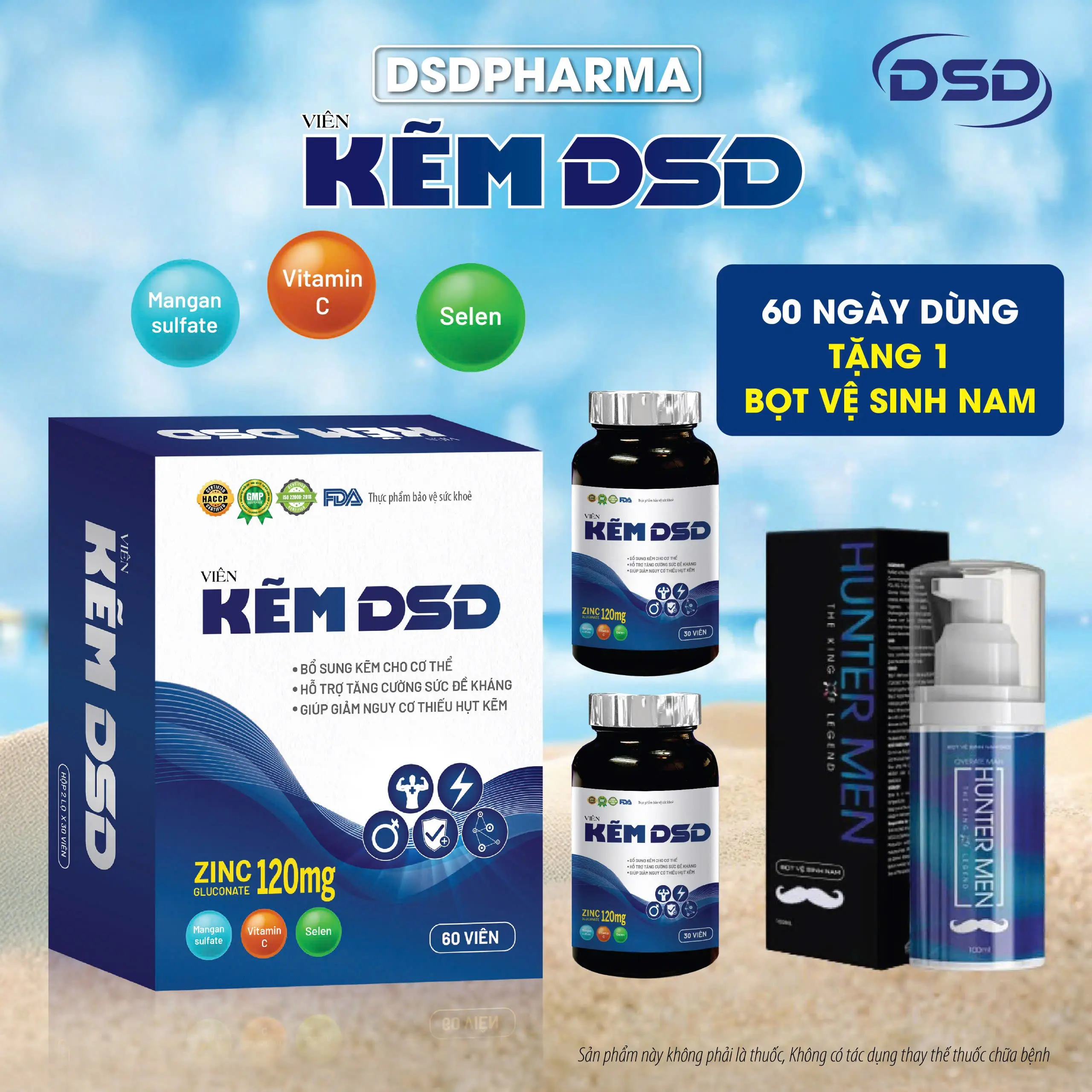 [Tặng Bọt Vệ Sinh Nam Khi Mua Bất Kì Sản Phẩm] Kẽm Dsd 30 Ngày 60 Ngày Bổ Sung Kẽm - Viên Uống Dsd Bổ Sung Kẽm Biozinc | Hộp 2 Lọ X 30 Viên, Túi 30 Viên