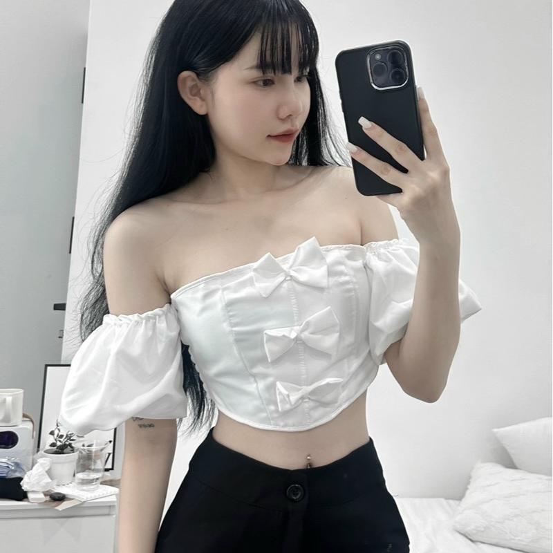 (ẢNH THẬT) Áo Trễ Vai Nơ To có tay tiểu thư nữ m728