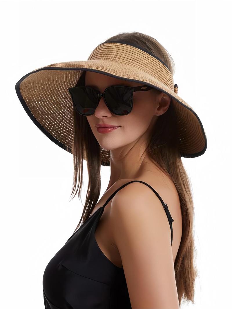 Product Introduction of Women's Solid Color Cute Bow Design Wide Brim Straw Hat, Casual Trendy Foldable Sun Hat for Beach, Fashion Accessories for Women & Girls, Travel Essentials 11