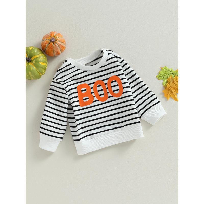 Infant Baby Autumn Pullovers Stripe Letter Print Long-Sleeved O-neck Sweatshirt Warm Winter Tops for Halloween 3
