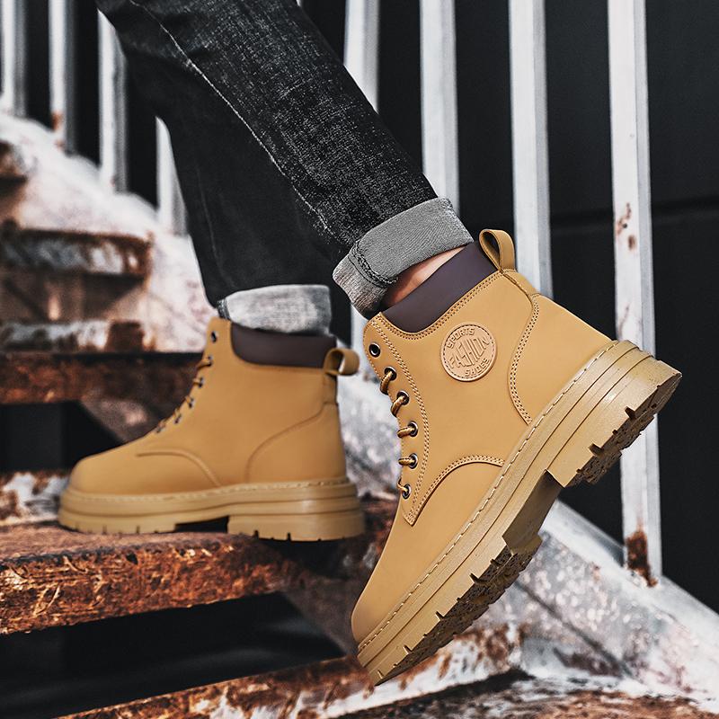Product Introduction of Korean Martin Boots for Men Fashion Casual Boots Comfortable Anti-slip Soft Leather Retro Hiking Boots 14
