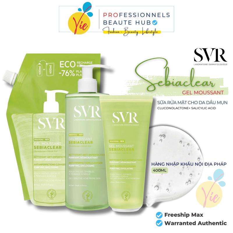 [Nhập Khẩu] Gel Rửa Mặt SVR Không Chứa Xà Phòng Cho Da Dầu 400ml Sebiaclear Gel Moussant Skincare