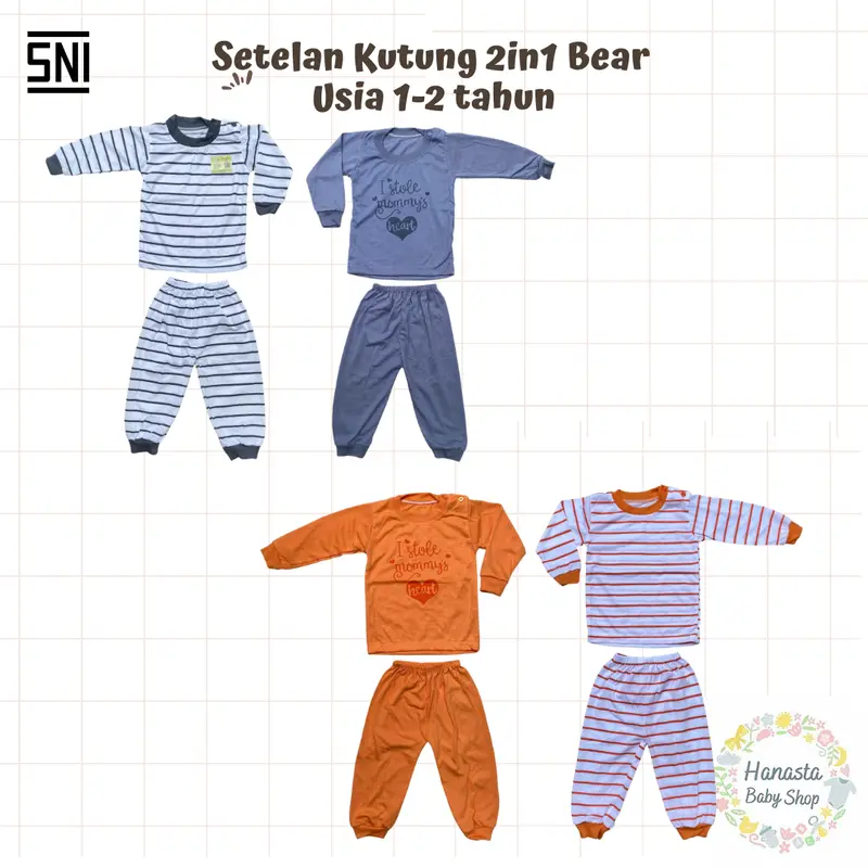 Setelan Panjang Anak 2in1 Bear Usia 1-2 Tahun 0